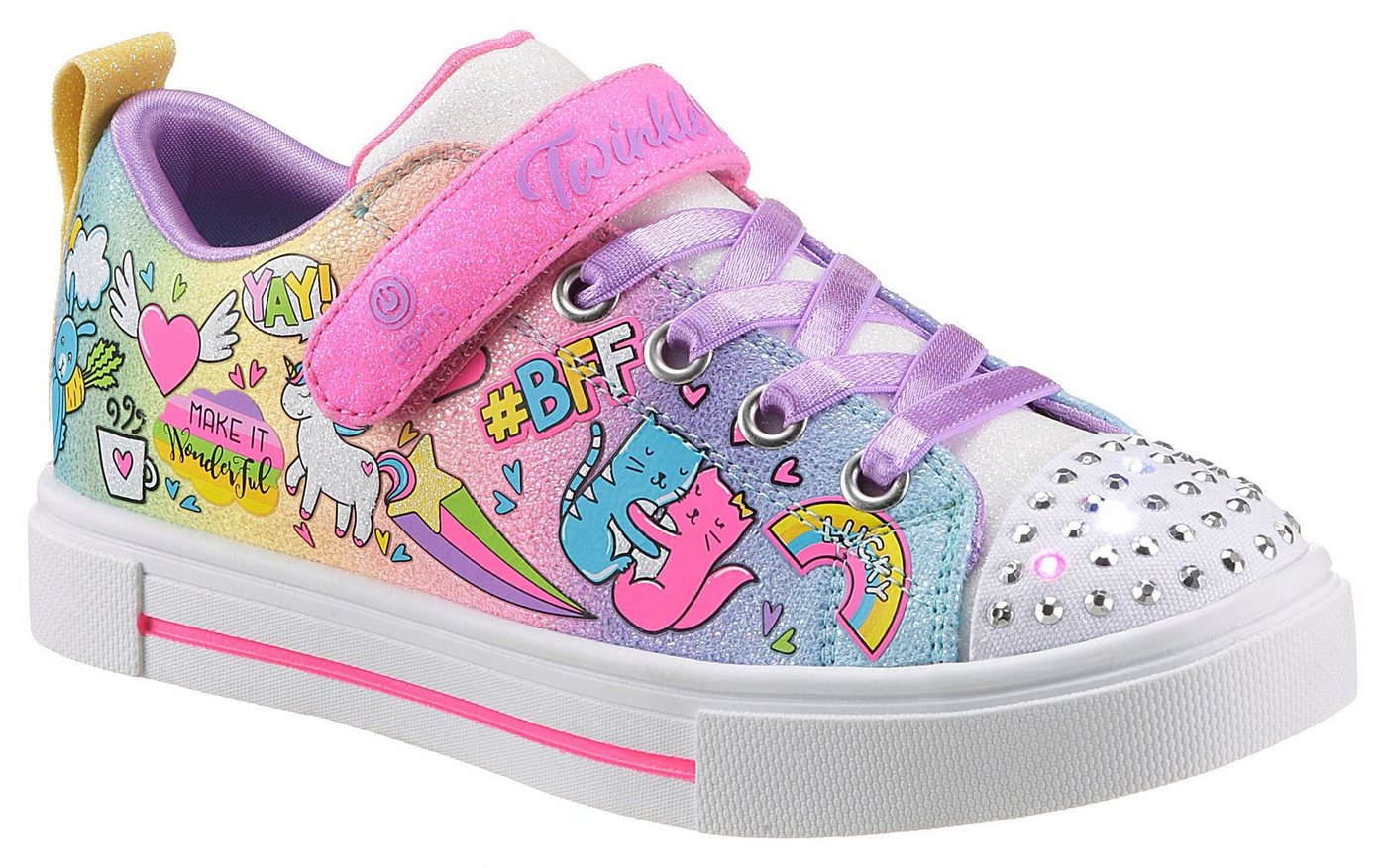 Skechers TWINKLE SPARKS BFF MAGIC Sneaker Schnürschuh m.Glitzer, Klettverschluss, Größenschablone zum Download