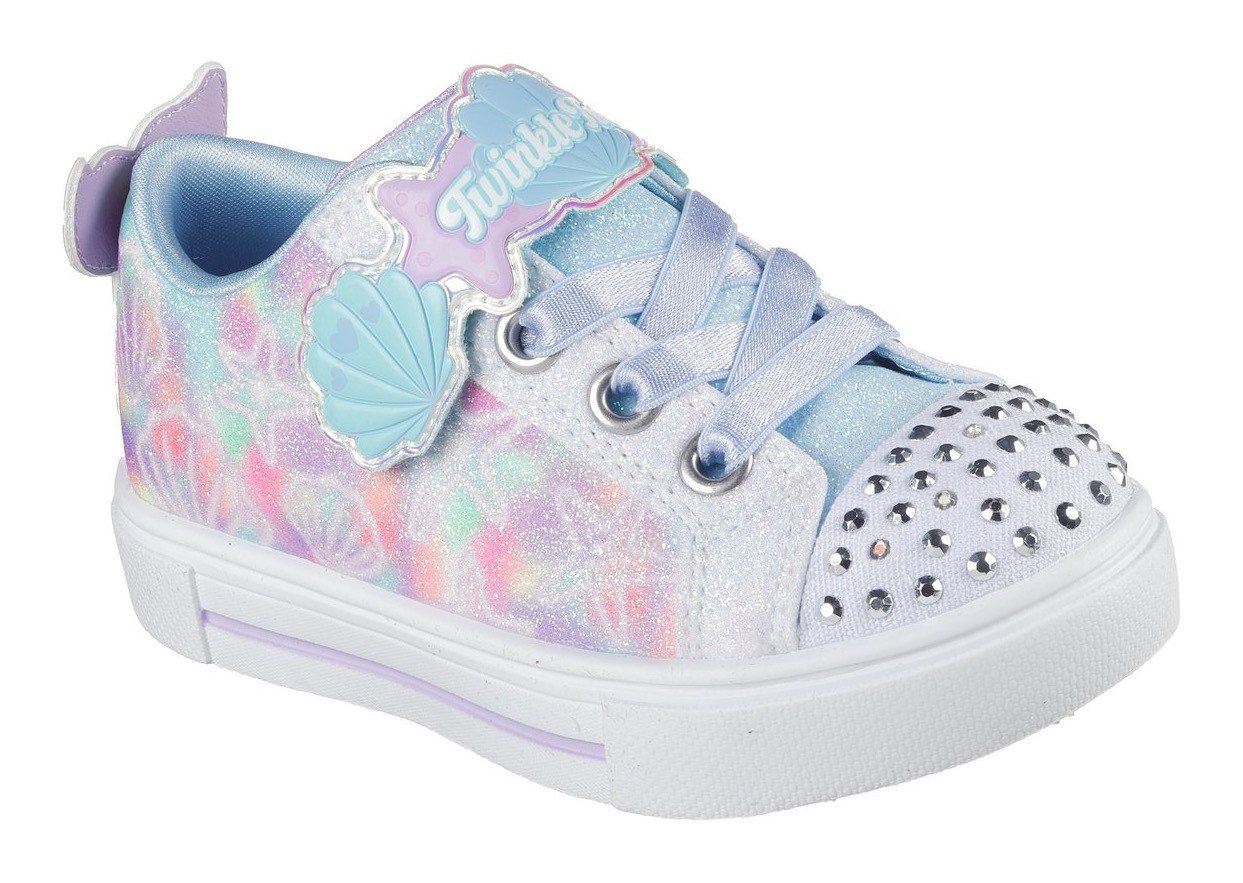 Skechers TWINKLE SPARKS LIGHTS Lauflernschuh Sneaker,Blink,-Klettschuh mit Glitzer, Größenschablone zum Download (weiß/bunt)
