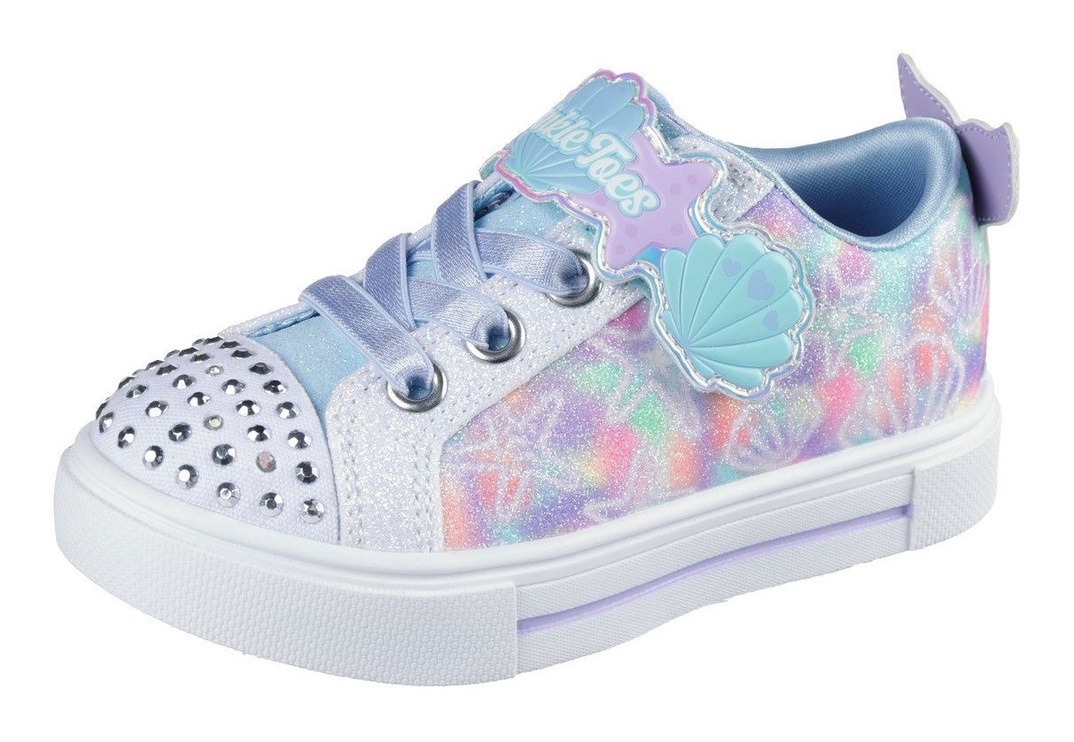 Skechers TWINKLE SPARKS Sneaker, Blink,-Schlupfschuh mit Glitzer+Strass, Größenschablone zum Download (weiß/bunt)