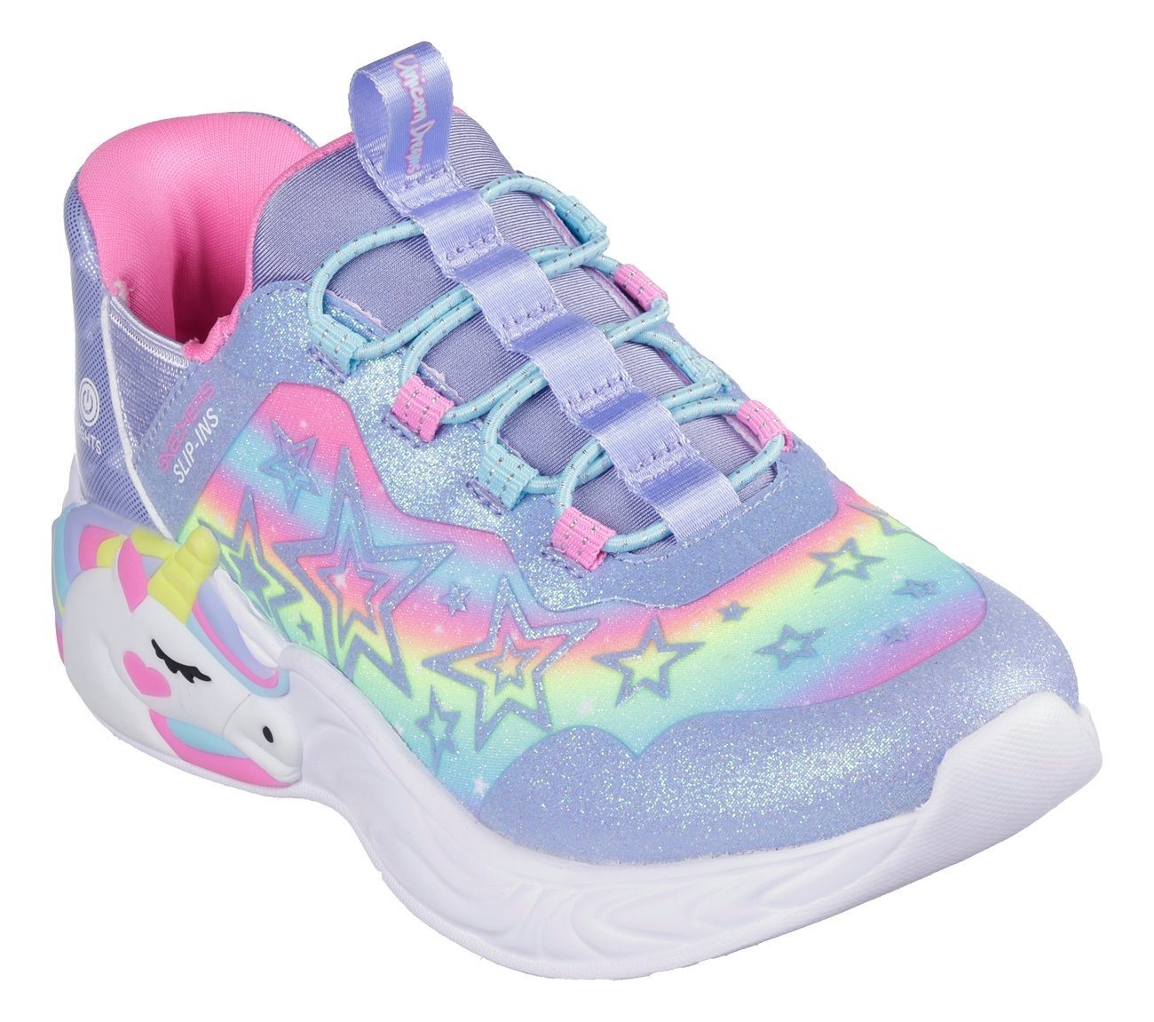 Skechers UNICORN DREAMS LIGHTS Slip-On Sneaker Glitzer,-Blinkschuh zum Schlupfen, Größenschablone zum Download