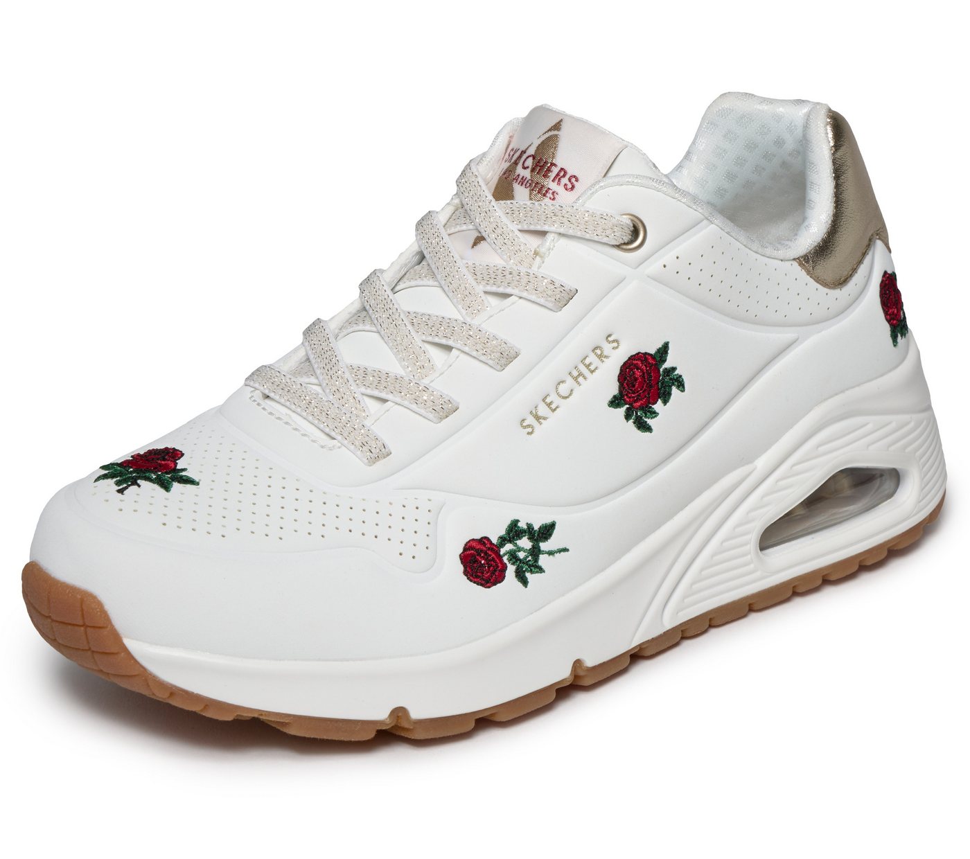 Skechers UNO-CHAMPAGNE & ROSES Sneaker Freizeitsneaker, Halbschuh mit Rosen-Stickerei (rot/weiß)