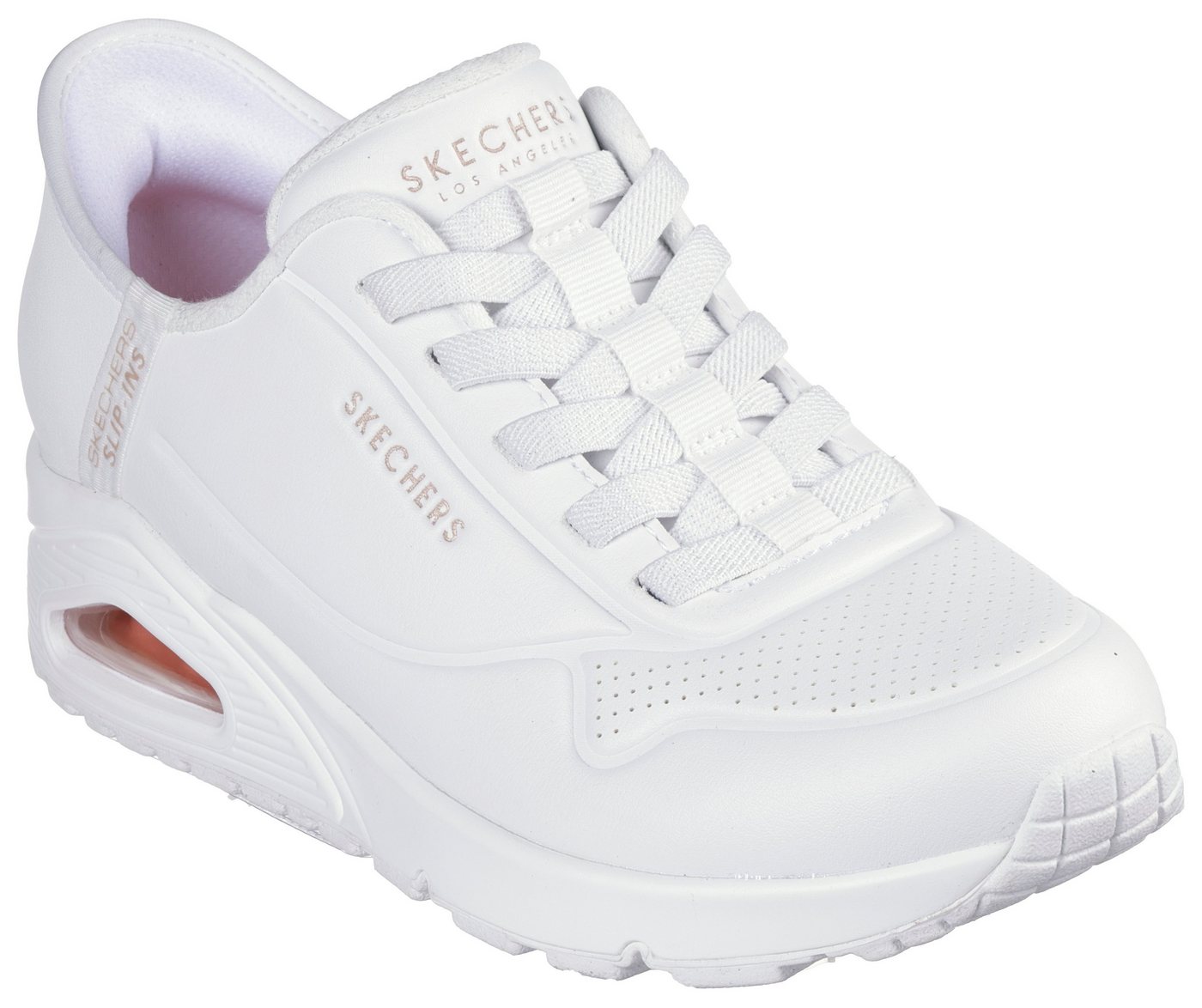 Skechers Uno - Easy Air Slip-On Sneaker, Schlupfschuh, Slipper, Plateausneaker mit Keilabsatz (weiß)