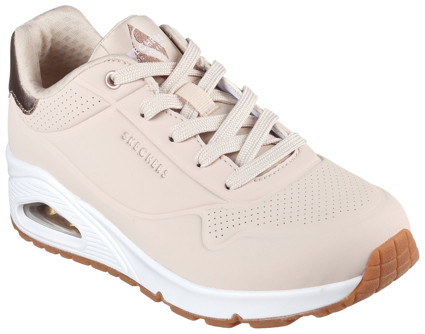 Skechers UNO GOLDEN AIR Sneaker Freizeitschuh, Halbschuh, Schnürschuh mit Metallic-Einsatz (beige)