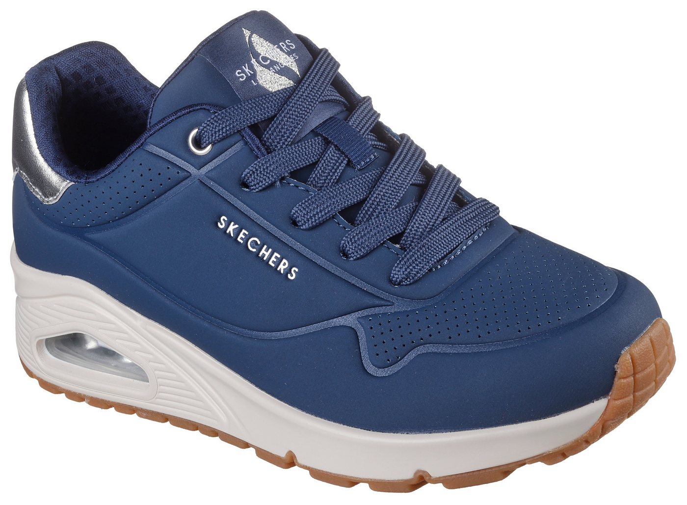 Skechers UNO GOLDEN AIR Sneaker Freizeitschuh, Halbschuh, Schnürschuh mit Metallic-Einsatz (blau)