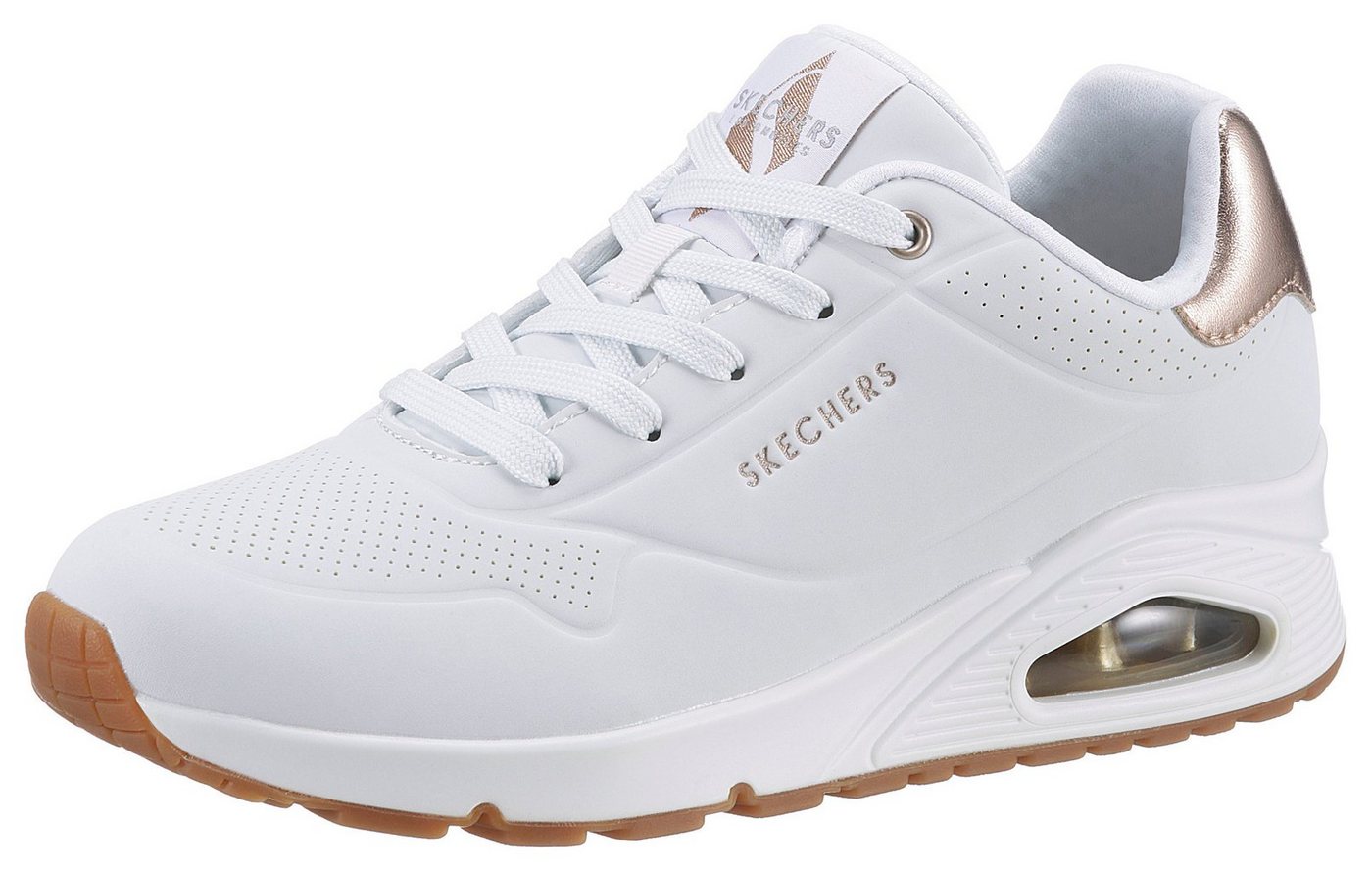 Skechers UNO GOLDEN AIR Sneaker Freizeitschuh, Halbschuh, Schnürschuh mit Metallic-Einsatz (weiß)