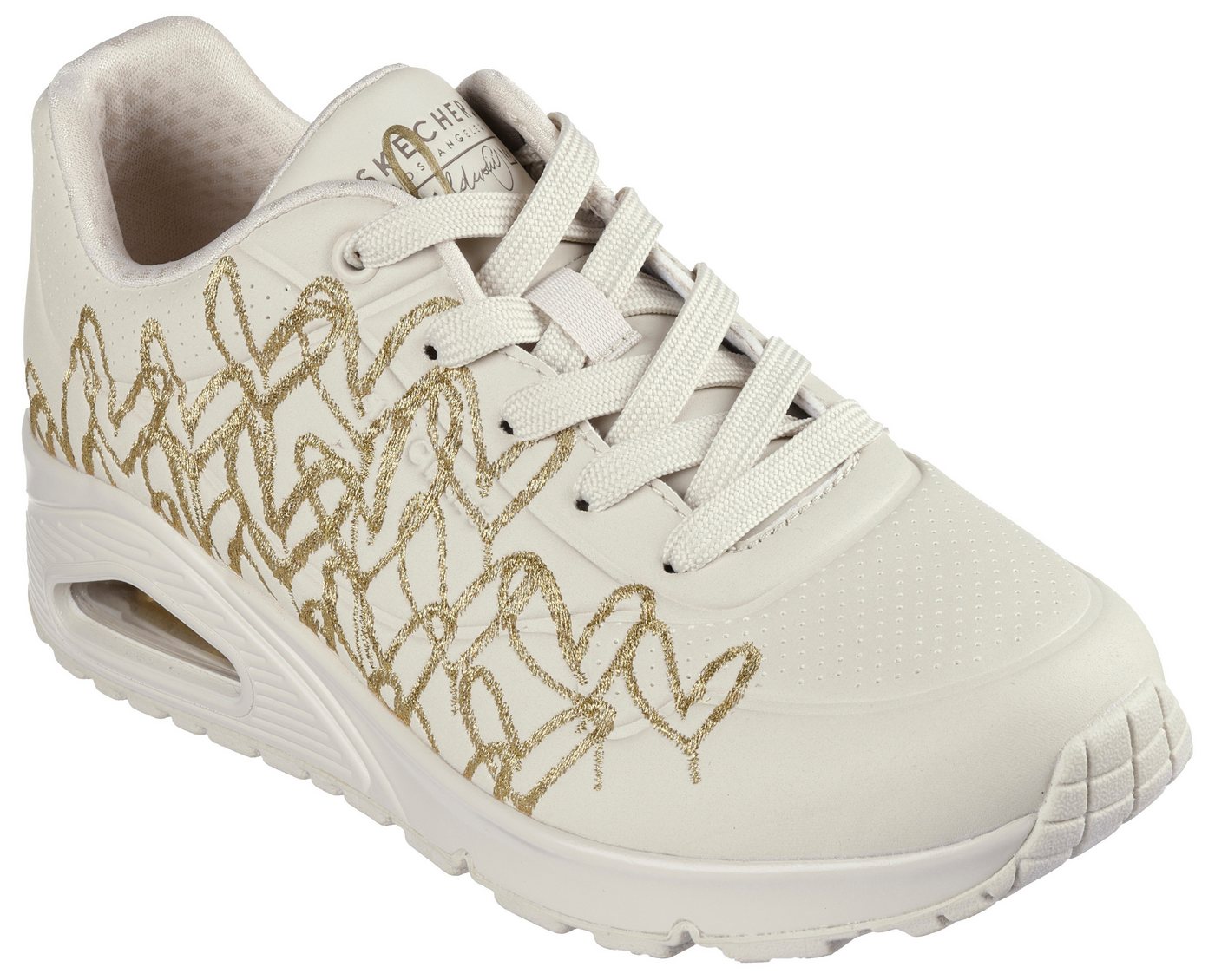 Skechers UNO-GOLDEN HEART Sneaker Freizeitschuh, Schnürschuh mit goldfarbenen Mylar-Stickereien (beige/gold)