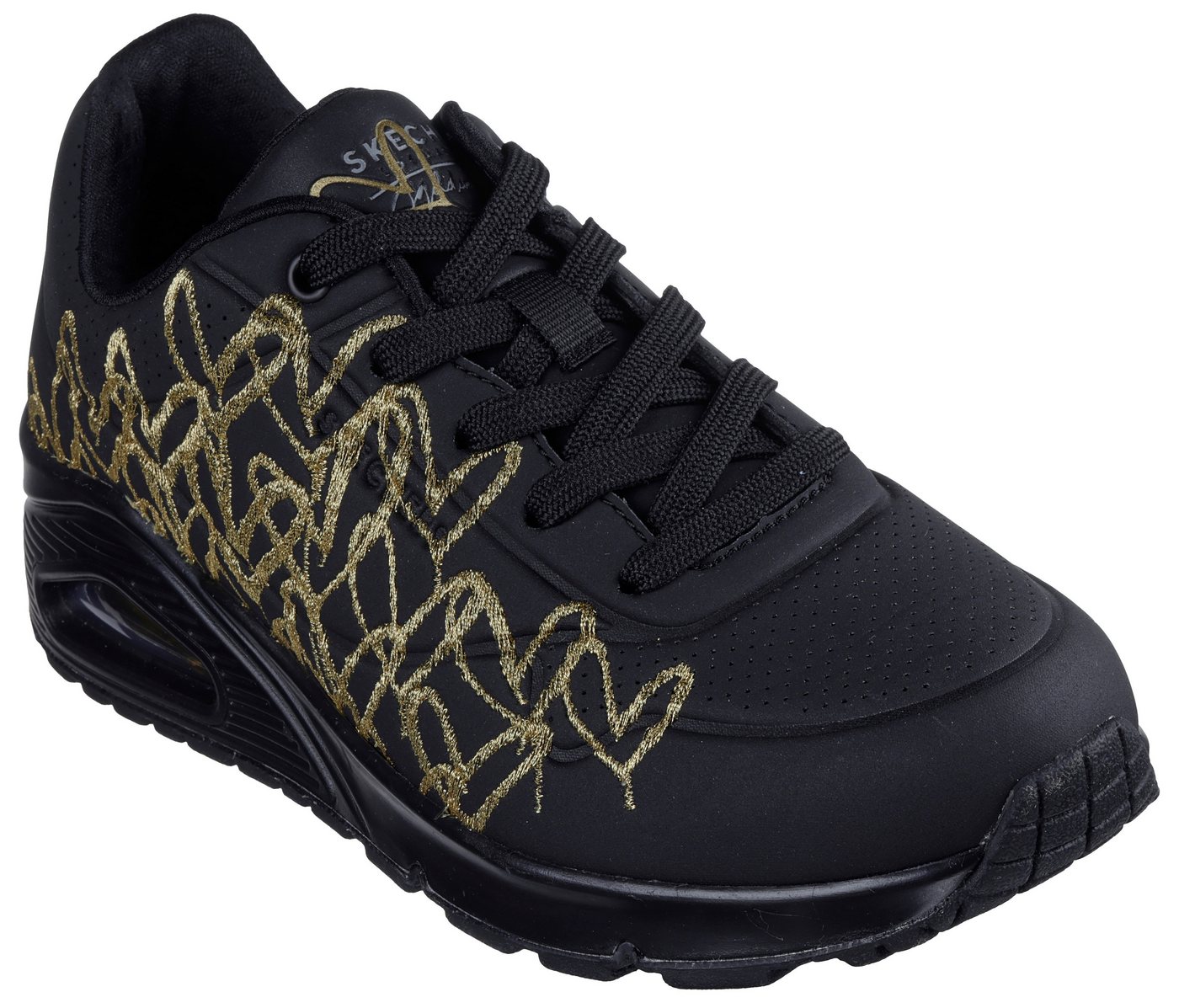 Skechers UNO-GOLDEN HEART Sneaker Freizeitschuh, Schnürschuh mit goldfarbenen Mylar-Stickereien (gold/schwarz)
