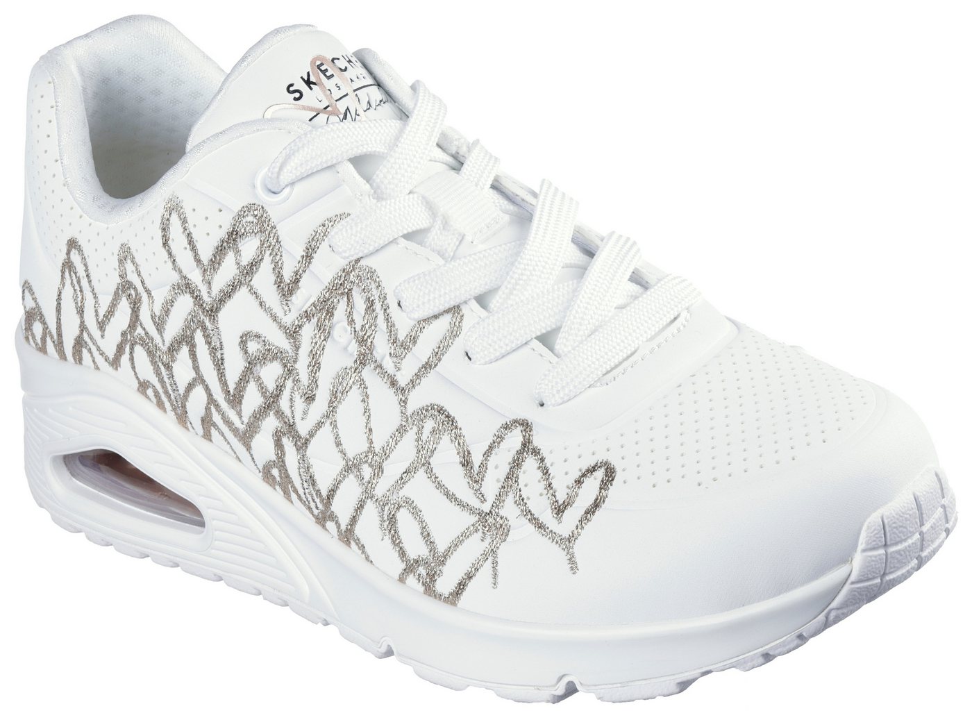 Skechers UNO-GOLDEN HEART Sneaker Freizeitschuh, Schnürschuh mit goldfarbenen Mylar-Stickereien