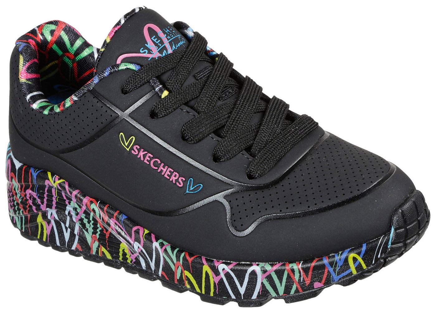 Skechers UNO LITE-LOVELY LUV Sneaker, Schnürschuh mit bedruckter Sohle, Größenschablone zum Download (schwarz/bunt)