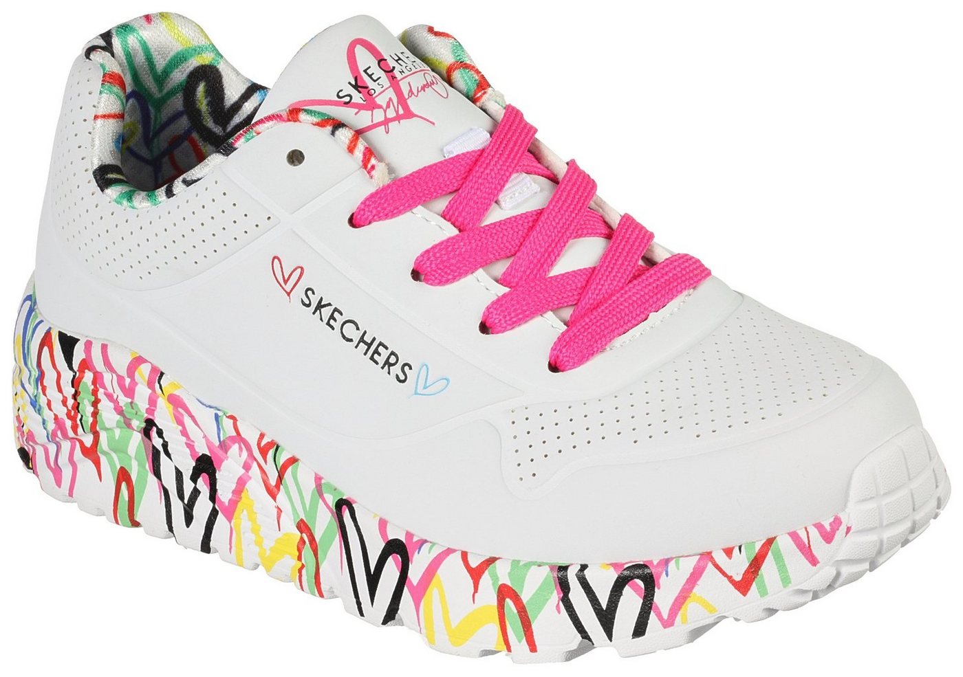 Skechers UNO LITE-LOVELY LUV Sneaker, Schnürschuh mit bedruckter Sohle, Größenschablone zum Download (weiß/bunt)