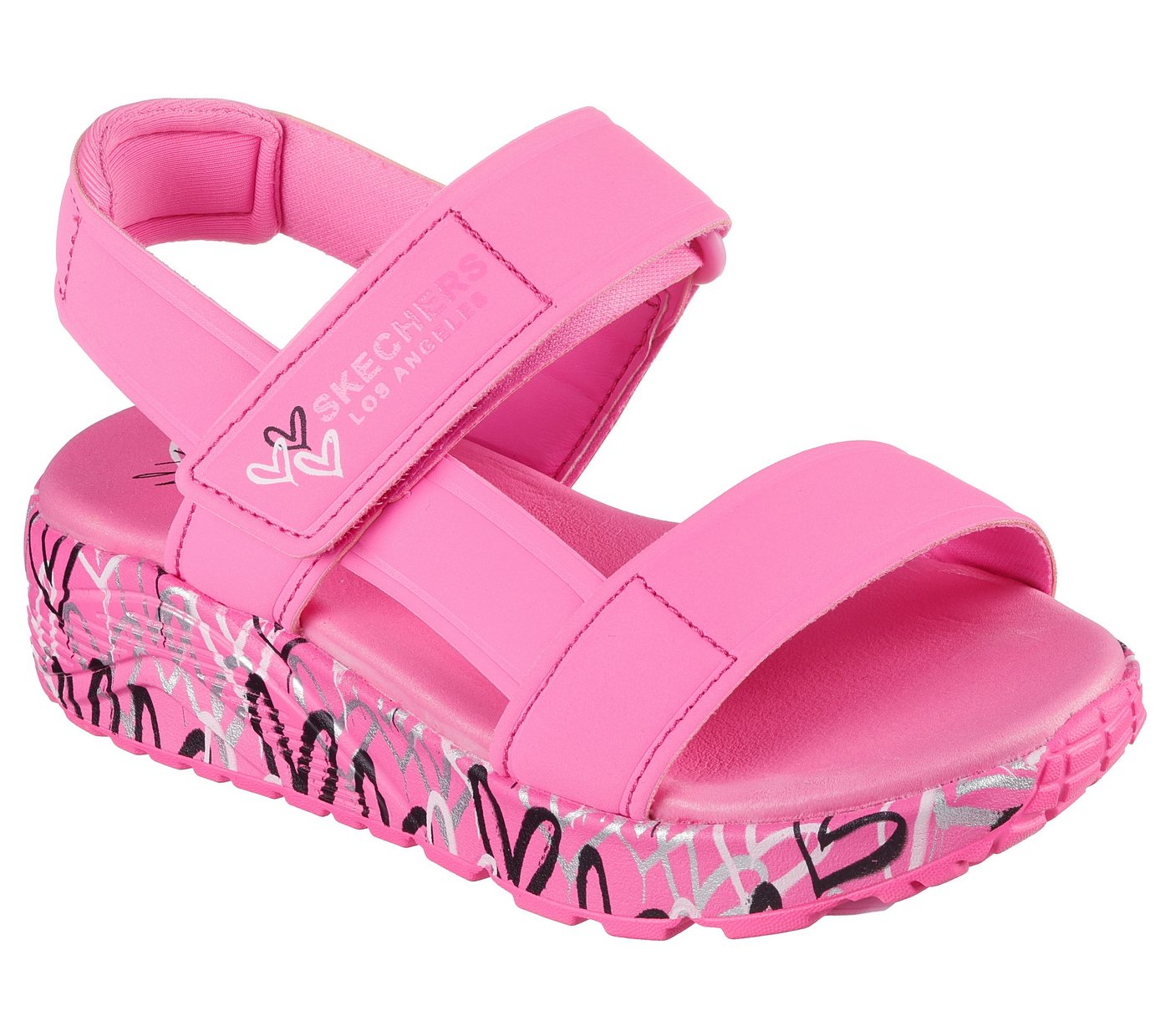 Skechers UNO LITE SANDAL-SUNNY LOVE Sandale Sommerschuh, Klettschuh mit Plateau, Größenschablone zum Download (rosa/bunt)