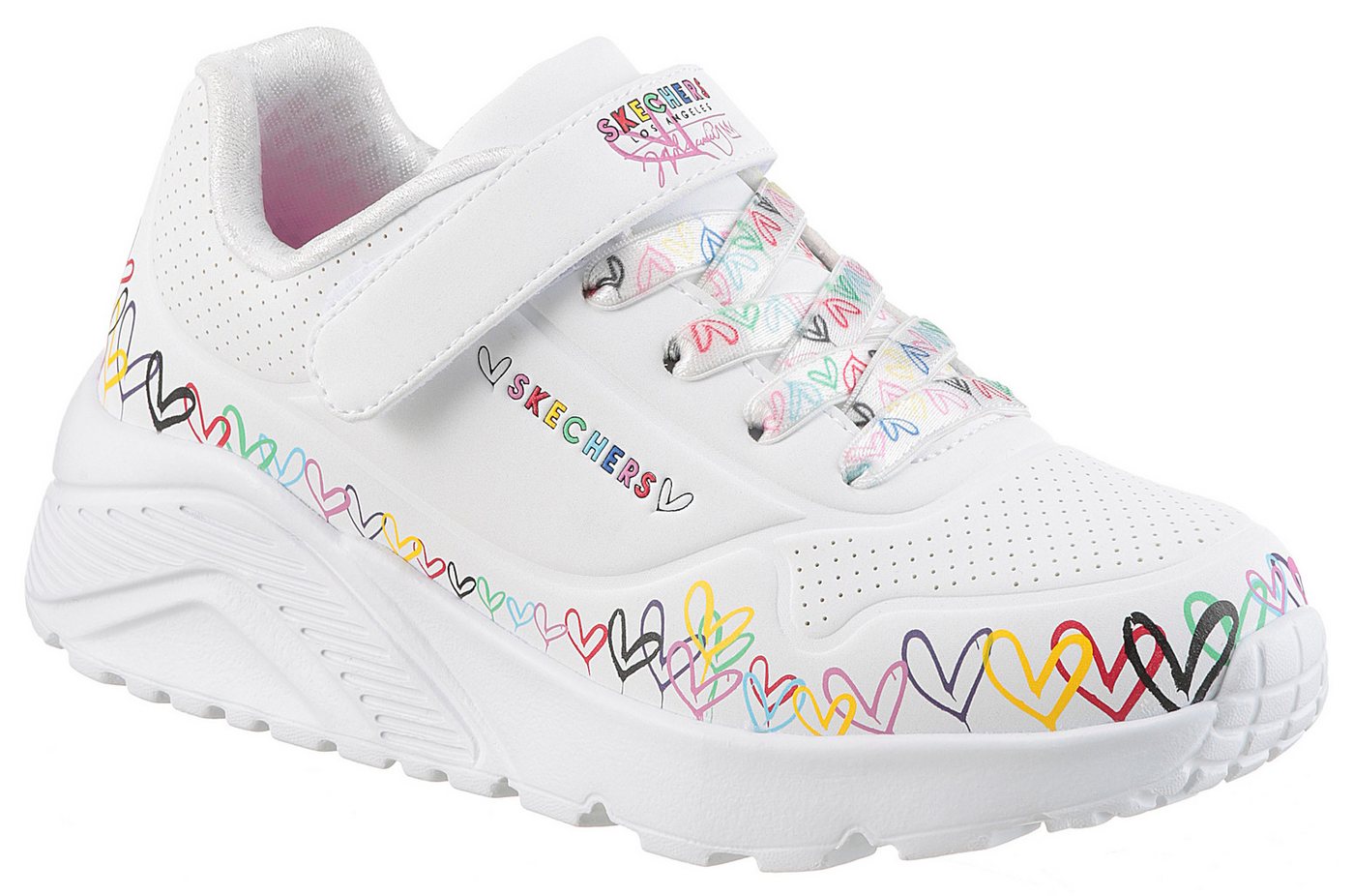 Skechers UNO LITE Sneaker Klettschuh mit bunten Herzen, Größenschablone zum Download (weiß/bunt)