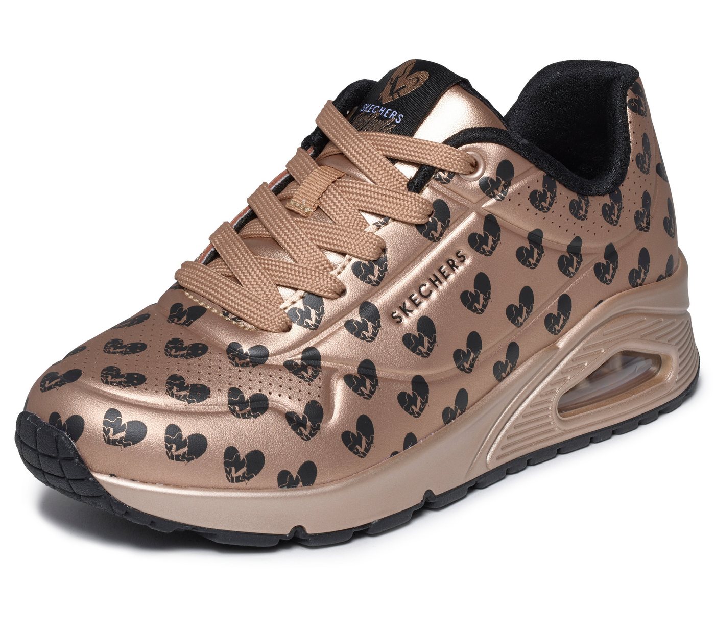 Skechers UNO-LIVE COLORFULLY Sneaker Freizeitsneaker, Schnürschuh mit allover Herzen-Print (gold/rosa)