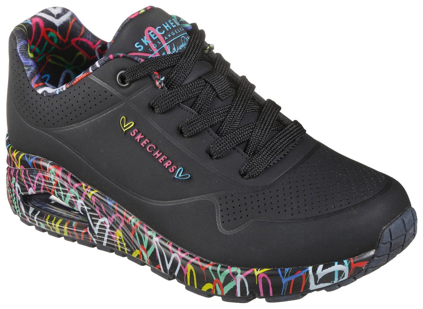 Skechers UNO-LOVING LOVE Wedgesneaker Freizeitschuh, Halbschuh, Schnürschuh mit coolem Graffiti-Print