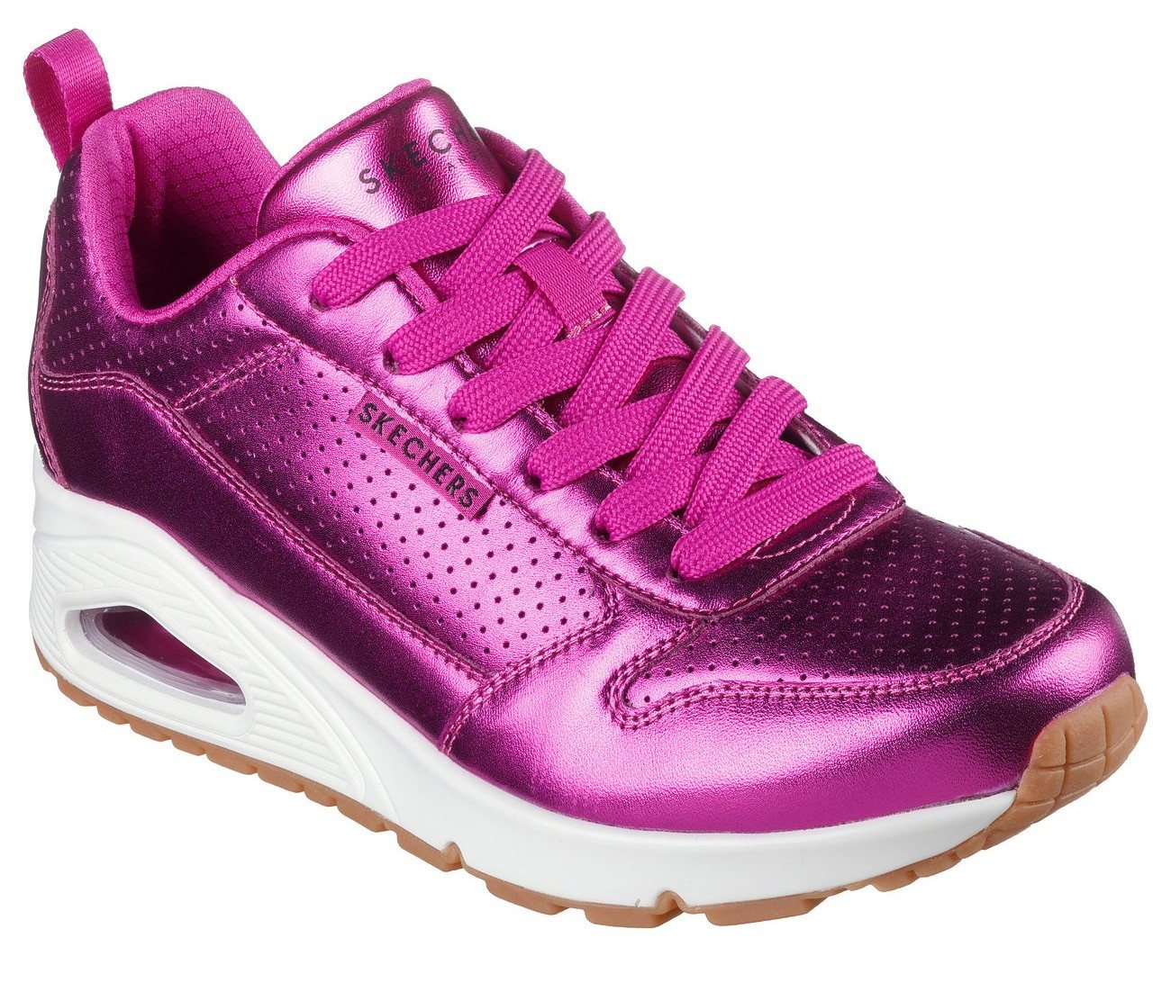 Skechers UNO-METALLIXS Sneaker, Keilsneaker, Plateausneaker, Schnürschuh, Halbschuh im Metallic-Look (rosa)