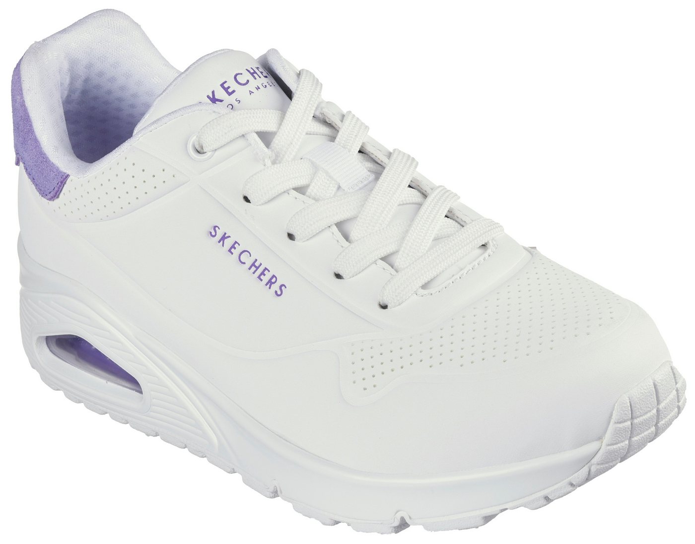 Skechers UNO - POP BACK Sneaker Freizeitschuh, Halbschuh, Schnürschuh komfortabler Skech-Air Funktion (weiß/lila)