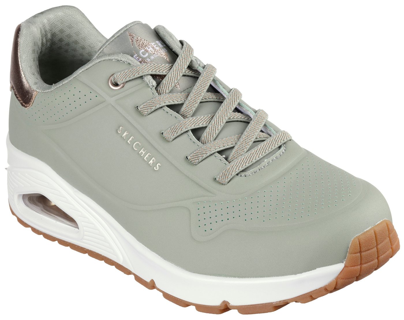 Skechers UNO SHIMMER AWAY Slip-On Sneaker Slipper, Freizeitschuh, Plateausneaker mit modischem Keilabsatz (grün)