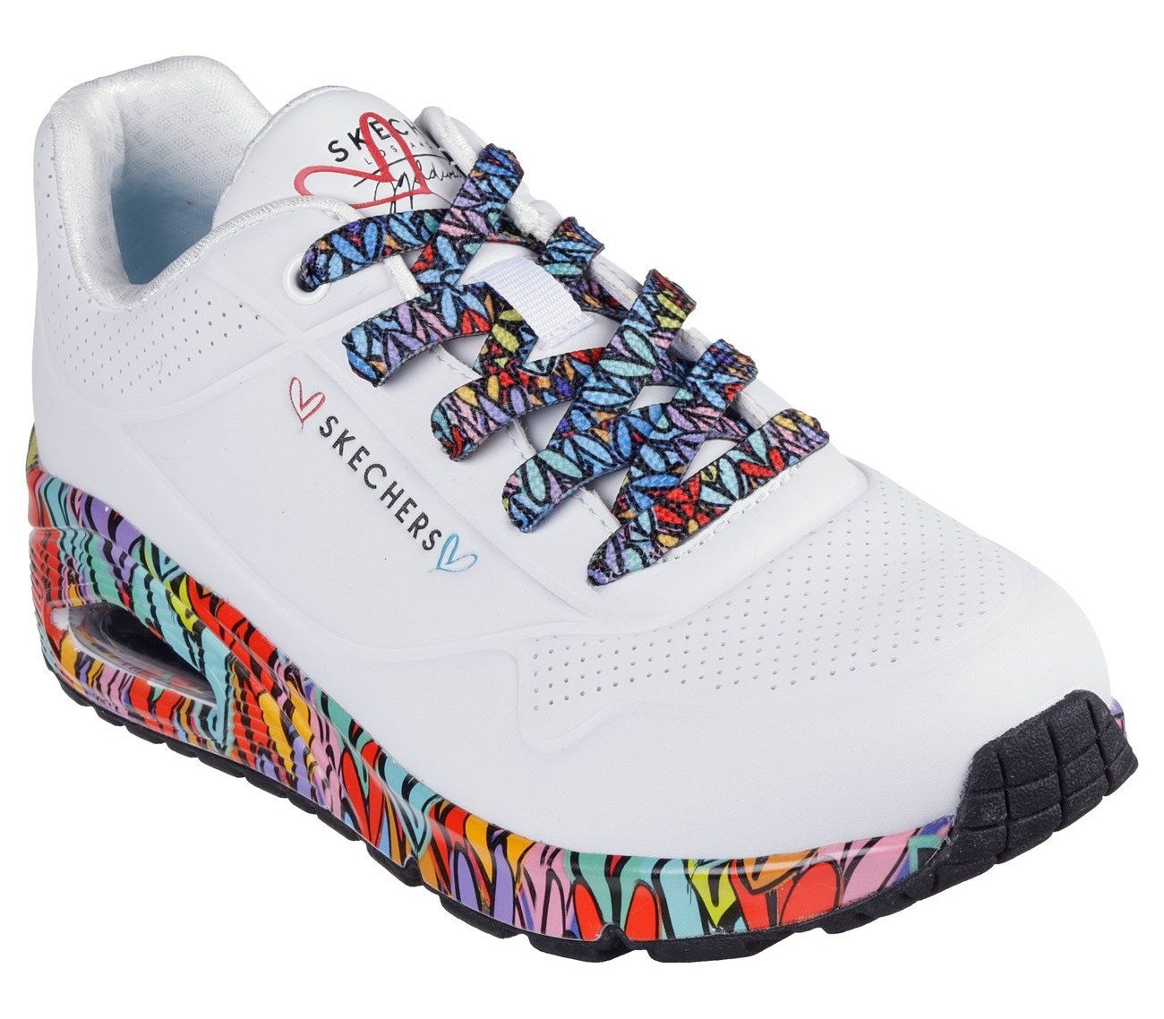 Skechers UNO Sneaker Plateausneaker, Schnürschuh mit Keilabsatz (bunt/weiß)