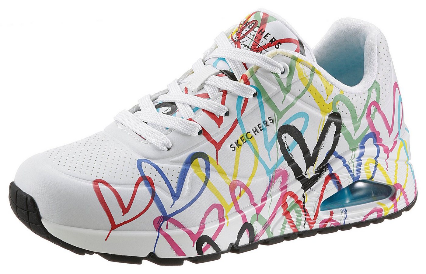 Skechers UNO-SPREAD THE LOVE Wedgesneaker Freizeitschuh, Halbschuh, Schnürschuh mit coolem Graffiti-Print (bunt/weiß)