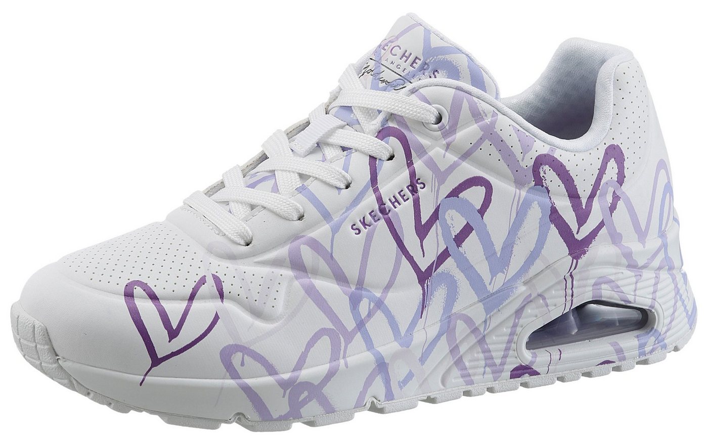 Skechers UNO-SPREAD THE LOVE Wedgesneaker Freizeitschuh, Halbschuh, Schnürschuh mit coolem Graffiti-Print (lila/weiß)