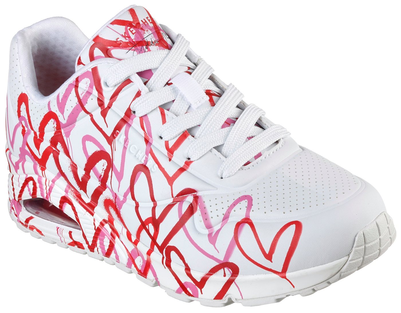 Skechers UNO-SPREAD THE LOVE Wedgesneaker Freizeitschuh, Halbschuh, Schnürschuh mit coolem Graffiti-Print (rot/weiß)
