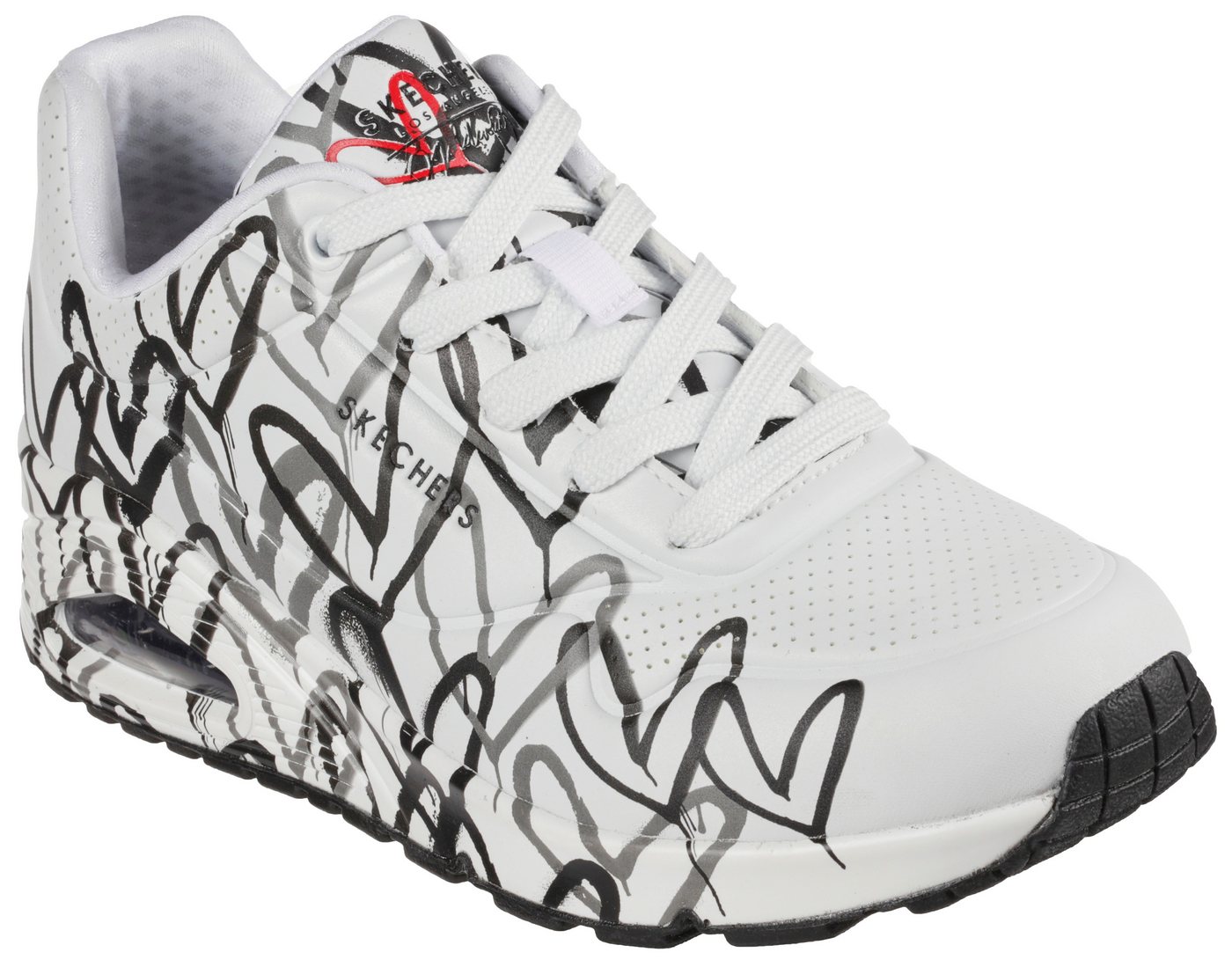 Skechers UNO-SPREAD THE LOVE Wedgesneaker Freizeitschuh, Halbschuh, Schnürschuh mit coolem Graffiti-Print (schwarz/weiß)
