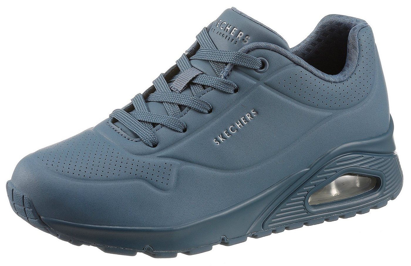 Skechers Uno - Stand on Air Wedgesneaker Freizeitschuh, Halbschuh, Schnürschuh mit feiner Perforation (blau)