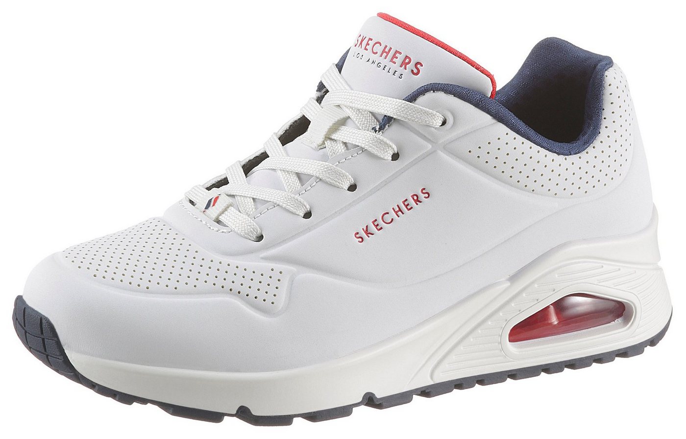 Skechers Uno - Stand on Air Wedgesneaker Freizeitschuh, Halbschuh, Schnürschuh mit feiner Perforation (weiß)