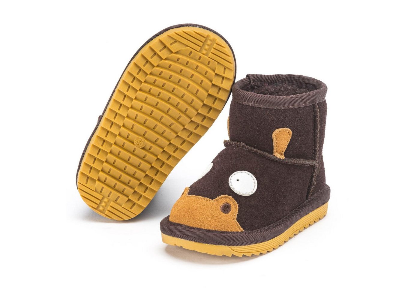 Snugs Lammfell Stiefel Kinder - Warm und bequem Winterstiefel Kinder Winterstiefel (Wild-Leder Stiefel, Lammfell Schuhe) Stiefel für Kinder (braun/schwarz)