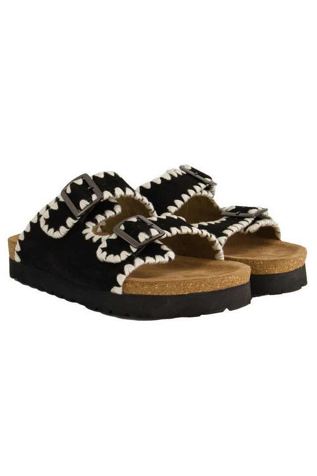 Studio Untold Leder-Pantolette Kantenstickerei Kork-Tieffußbett Sandalette