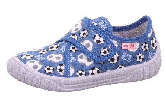 Superfit BILL WMS: Mittel Hausschuh Klettschuh mit Klettverschluss, Größenschablone zum Download (blau)