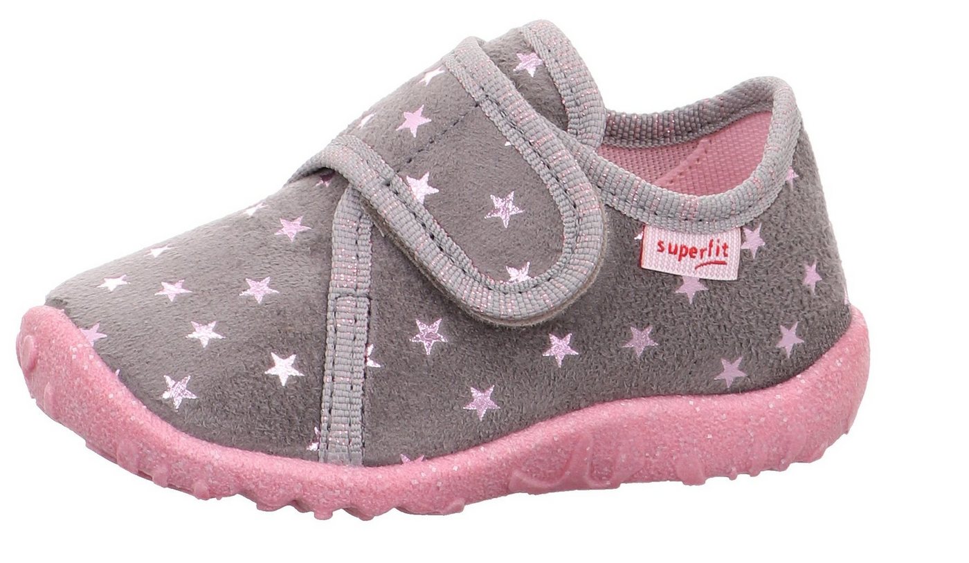 Superfit SPOTTY WMS: Mittel Hausschuh Klettschuh, Kindergarten Schuh mit Motiv, Größenschablone zum Download (grau/rosa)