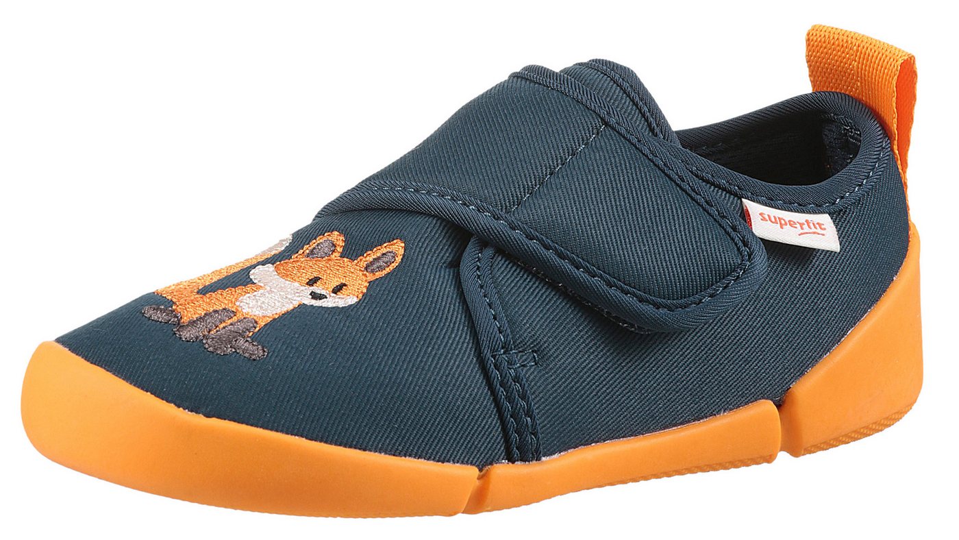 Superfit VENTI WMS: Weit Hausschuh Barfußschuh mit Klettverschluss, Größenschablone zum Download (blau/orange)