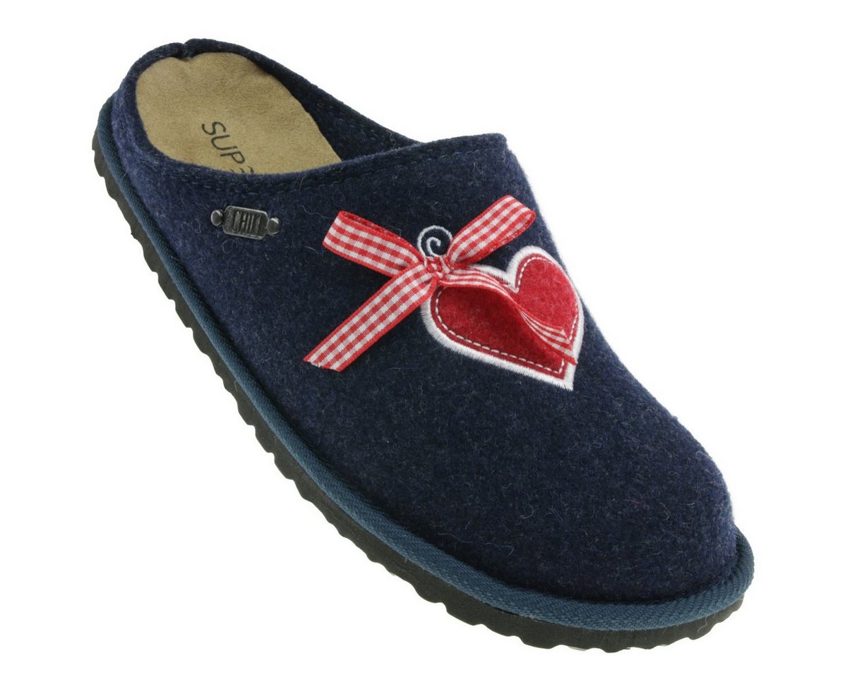 SUPERSOFT Damen Hausschuh Pantoffeln Filzherz blau EUR 41 Hausschuh