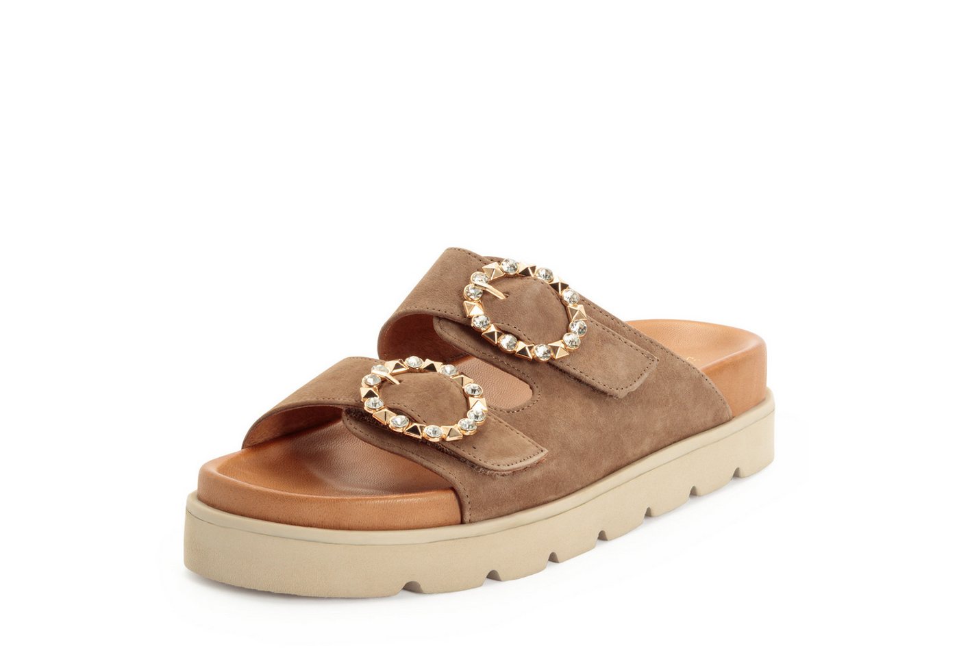 tamaris Pantolette Sommerschuh mit schmuckbesetzten, verstellbaren Schnallen (braun)