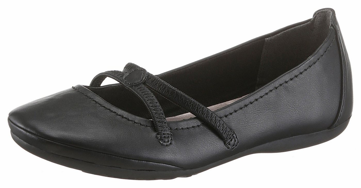tamaris Caterina Ballerina Flats, Festtagsmode, Slipper mit Gummizugriemchen (schwarz)