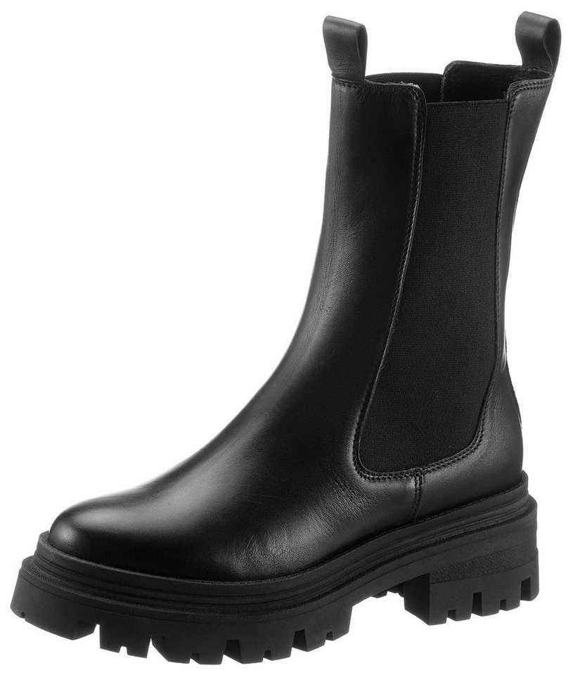 tamaris Chelseaboots, Blockabsatz, Schlupfboots, Kurzstiefel, beidseitige Stretcheinsätze (schwarz)