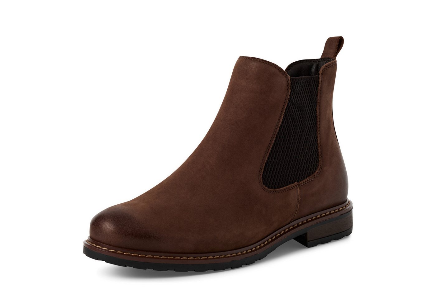 tamaris Chelseaboots, Blockabsatz, Stiefelette, Businesschuh, Schlupfboots, Anziehlasche (braun)