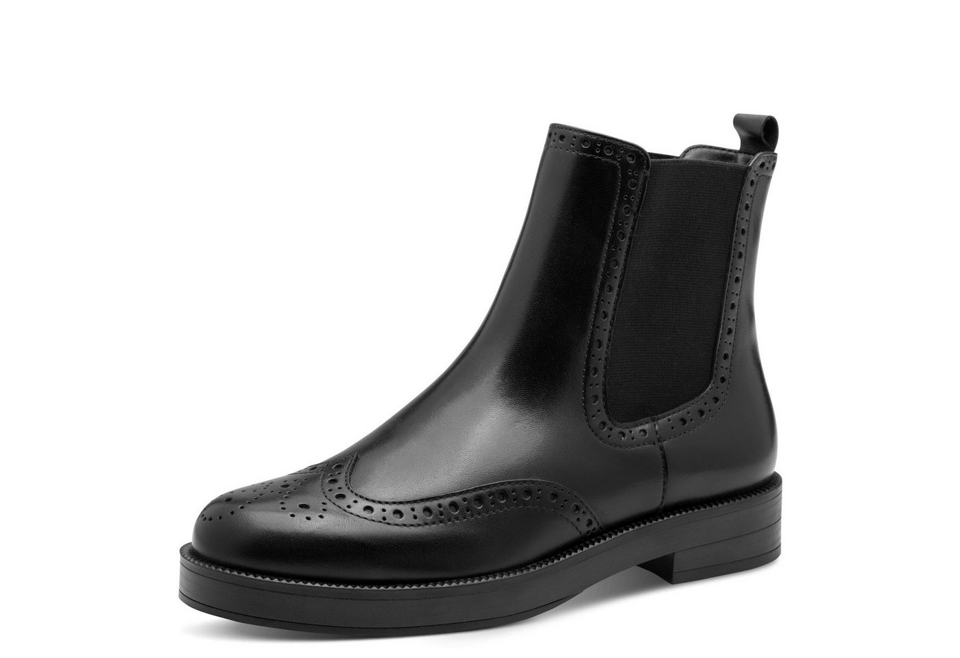 tamaris Chelseaboots, Blockabsatz, Stiefelette, Businessschuh mit eleganter Lyralochung (schwarz)