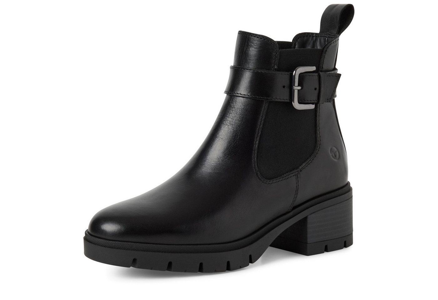 tamaris Chelseaboots, Blockabsatz, Stiefelette, Schlupfboots mit Ziernschnalle