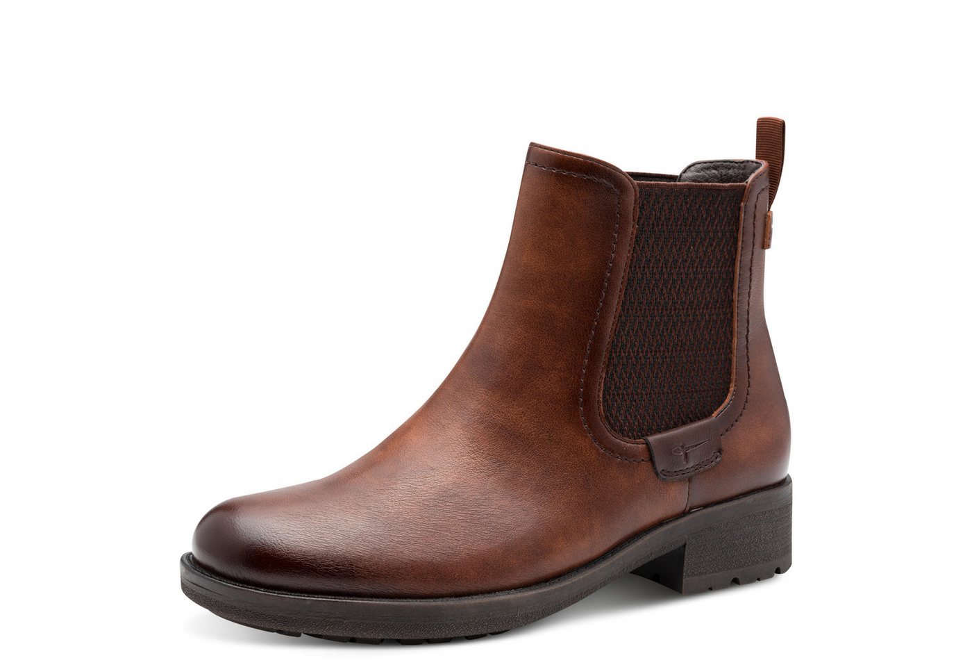 tamaris Chelseaboots, Blockabsatz, Stiefelette, Schlupfschuh im Used Look (braun)