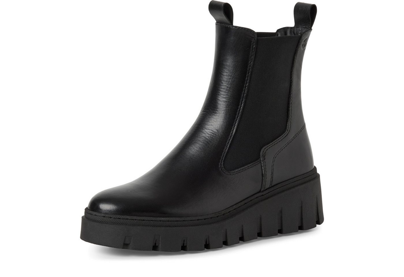 tamaris Chelseaboots, Plateau, Stiefelette, Schlupfschuh mit T-Logoprägung