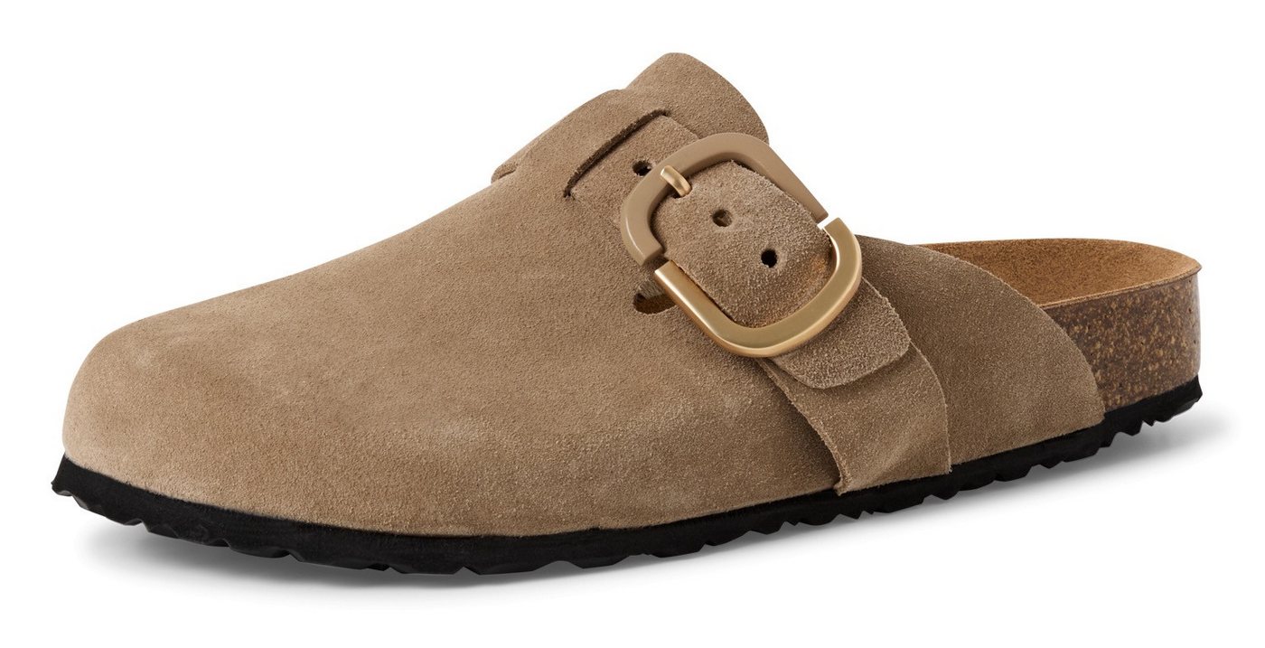 tamaris Clog, Hausschuh, Schupfschuh, Bequemschuh mit verstellbarer Schnalle (braun)