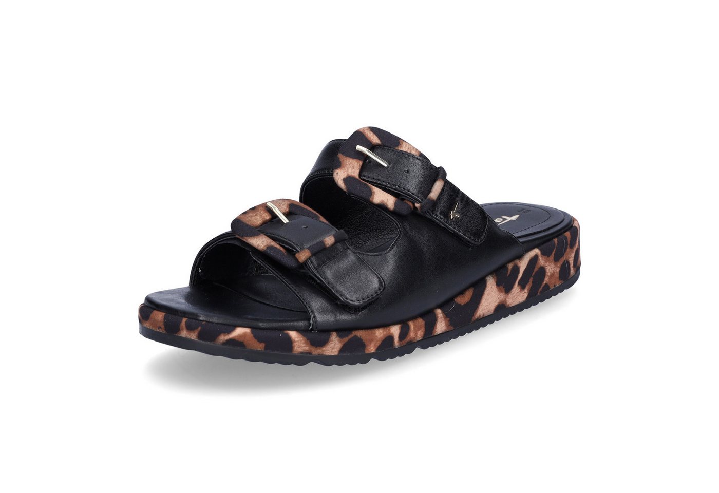 tamaris Damen Pantolette schwarz leo Pantolette