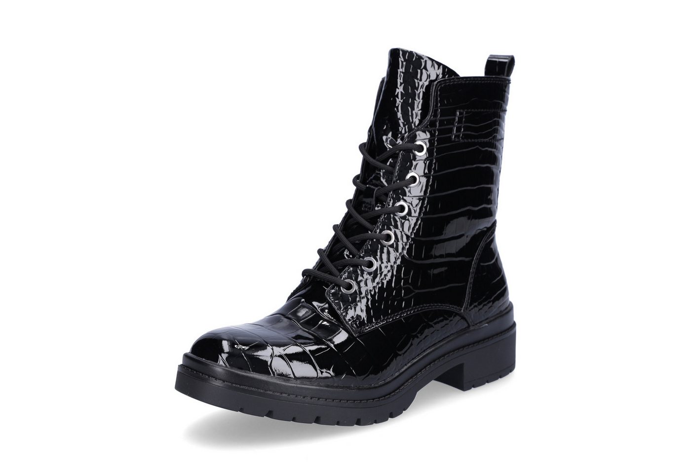 tamaris Damen Schnürboot schwarz croco Schnürboots