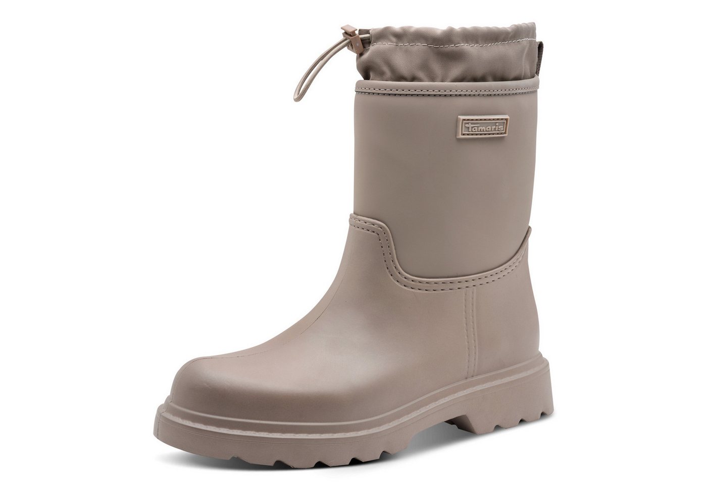 tamaris Gummistiefel, Blockabsatz, Boots mit Textileinsatz am Schaftrand
