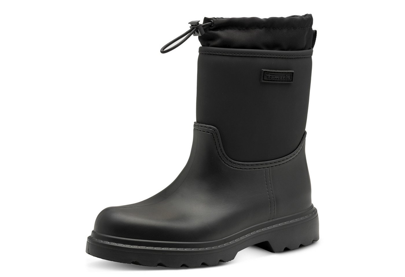 tamaris Gummistiefel, Blockabsatz, Boots mit Textileinsatz am Schaftrand