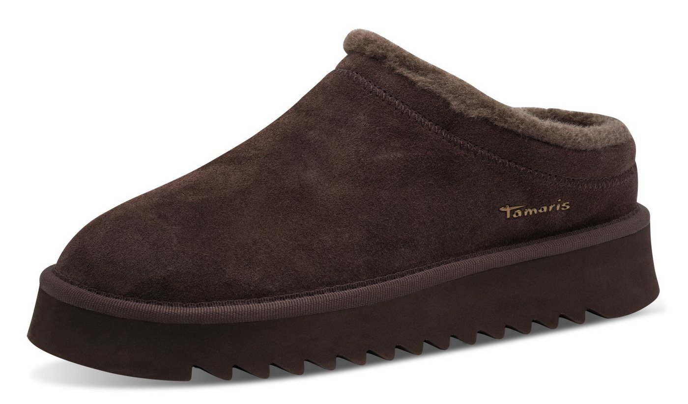 tamaris Hausschuh, Clogs, Bequemschuh mit Fellimitat-Kragen