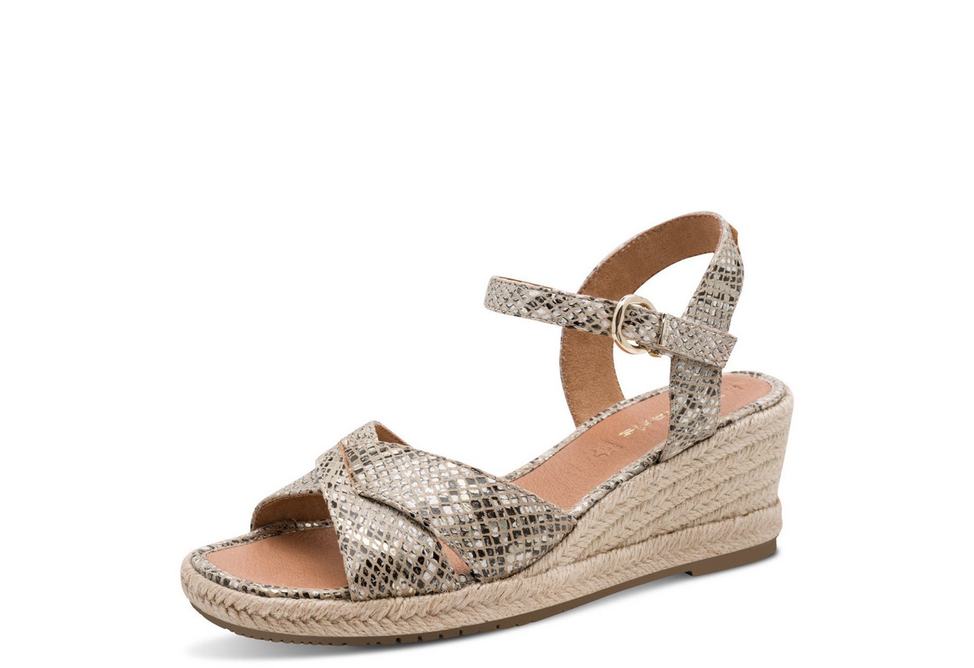 tamaris Keilsandalette, Riemchensandale, Sommerschuh mit modischer Kreuzbandage (beige/braun)