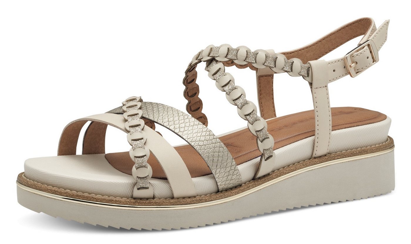 tamaris Keilsandalette, Riemchensandale, Sommerschuh mit verstellbarer Schnalle (beige)